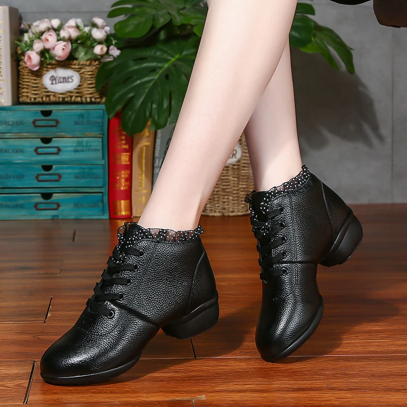 特丝丽她【323牛皮】舞蹈鞋女软底广场舞跳舞鞋水兵舞中老年妈妈鞋