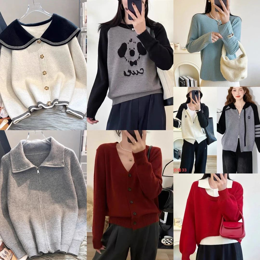 【001-158显瘦气质网红洋气百搭时尚减龄宽松韩版秋冬复古针织衫