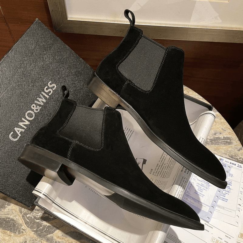 CW春季切尔西靴男真皮短靴翻毛英伦一脚蹬正装马丁靴高帮商务N