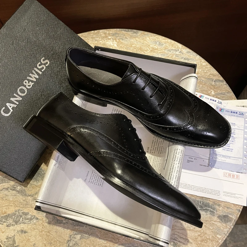 牛津鞋男鞋真皮正装商务休闲雕花布洛克镂空结婚新郎鞋厚底英伦风