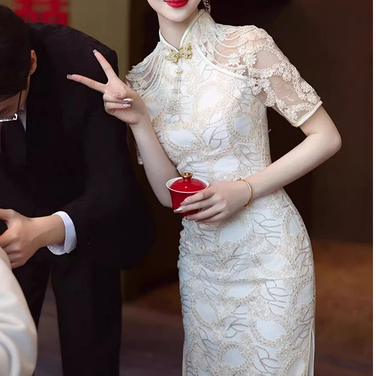 2024新款改良旗袍年轻款少女高级感高端轻奢气质新中式订婚连衣裙