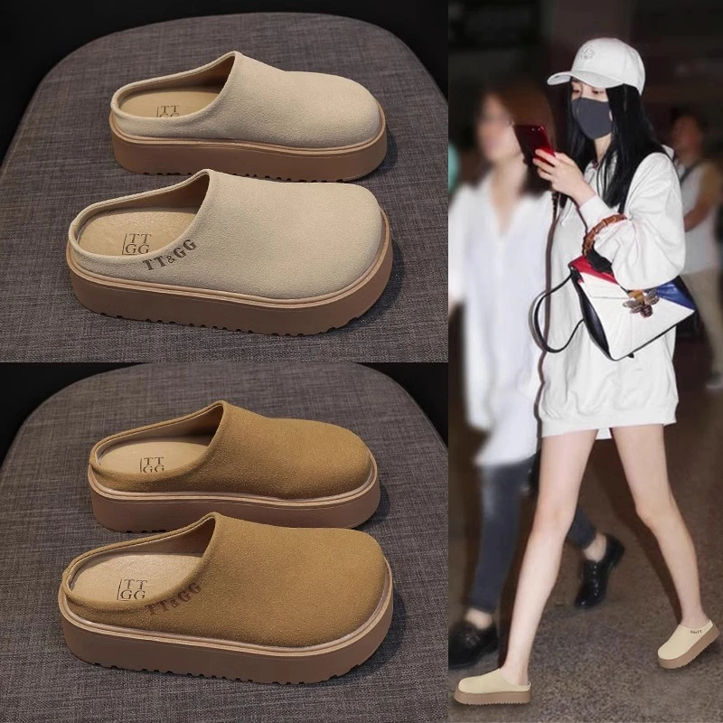 序佳松糕厚底穆勒包头半拖鞋女2024新款秋季丑萌博肯单鞋勃肯鞋子