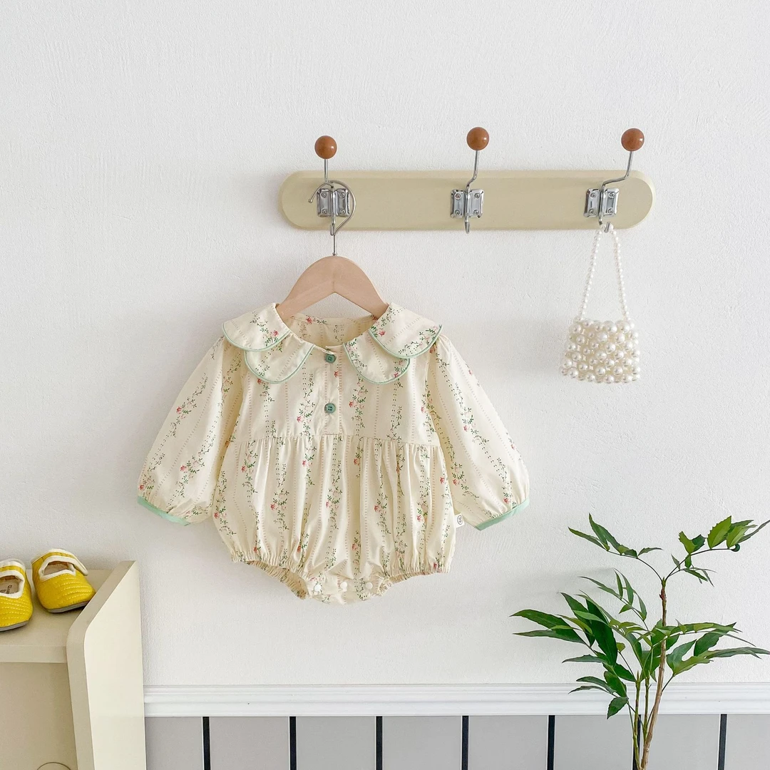 婴儿碎花包屁衣0-2岁春季韩国童装女宝宝娃娃领超萌连体衣潮