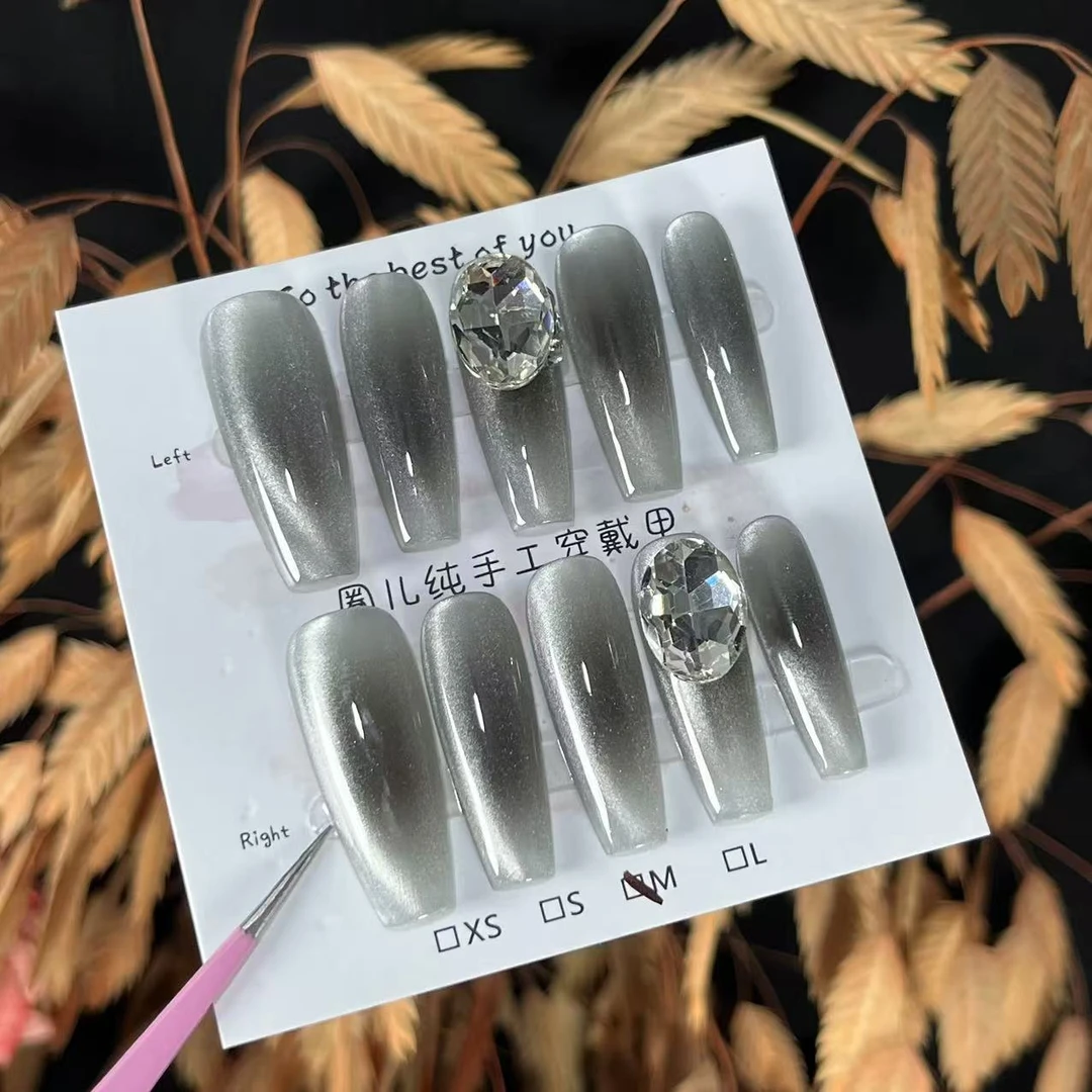 灰色偏光猫眼  纯手工穿戴甲