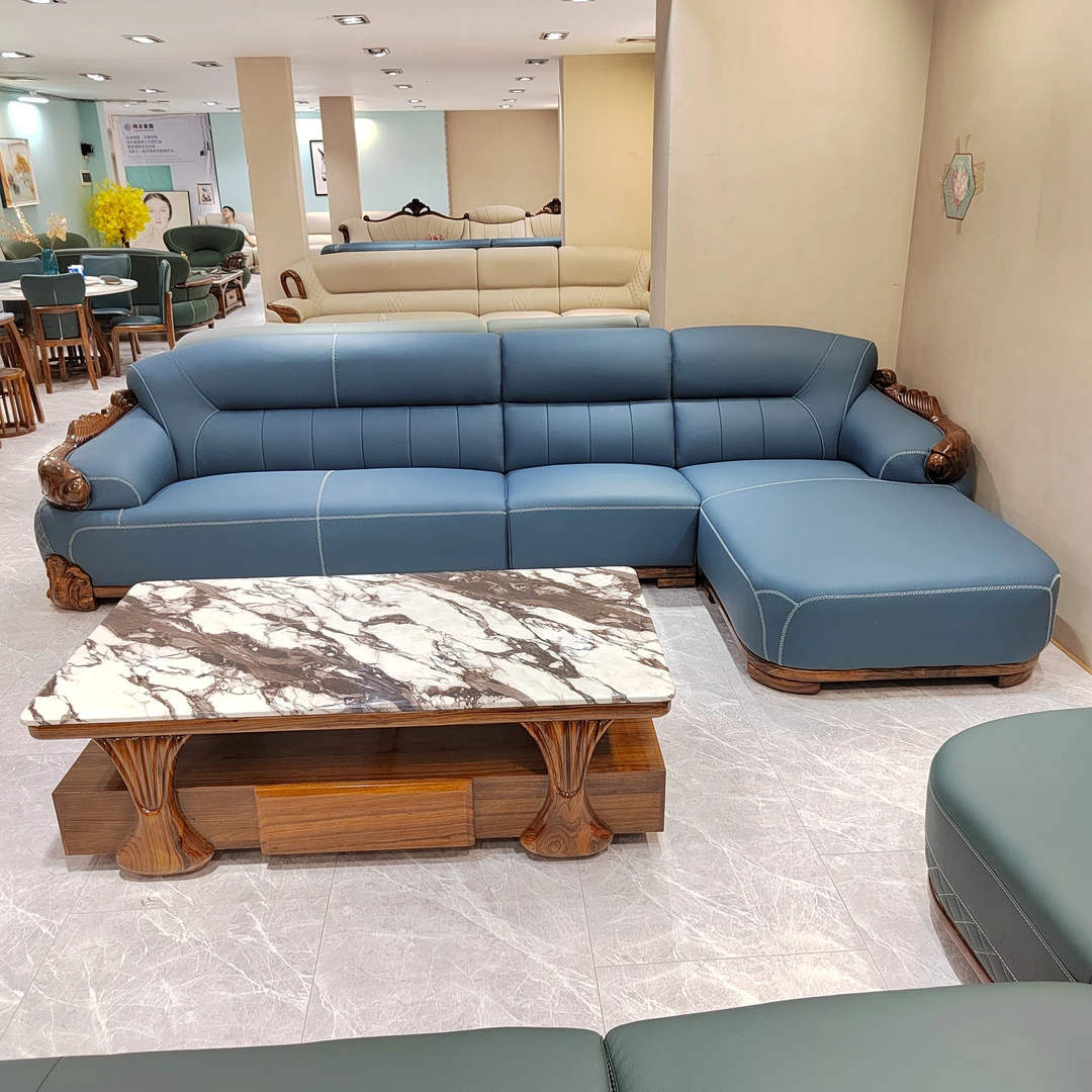 末凡奢华乌金木加厚头层牛皮金龙鱼沙发贵妃转角380-95-93贵妃180