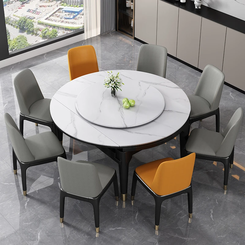 亮光岩板餐桌椅组合可伸缩长方形现代实木饭桌子桌子餐桌