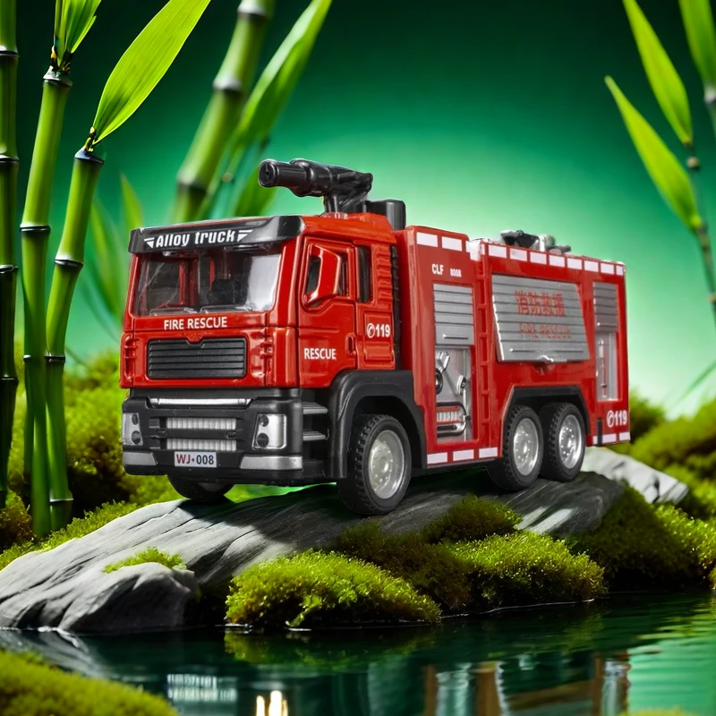 仿真合金消防云梯洒水车模型摆件声光回力玩具车