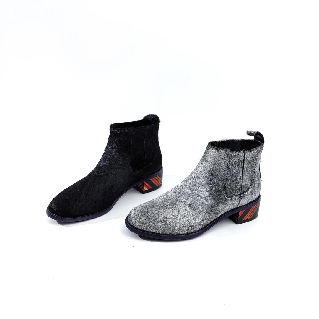 2023秋季新款时尚短筒高级低跟马毛时装女短靴-9790-866舒适