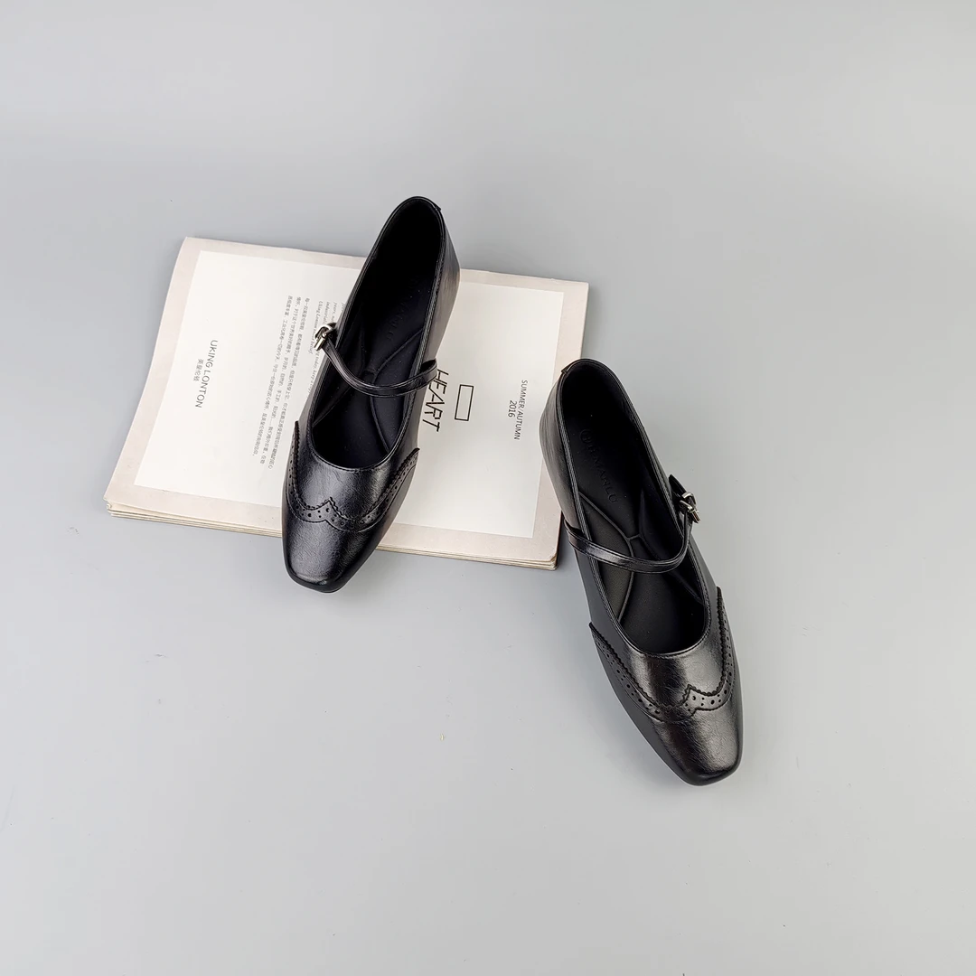 2024夏季新款圆头平底一字带时尚舒适玛丽珍女单鞋-663