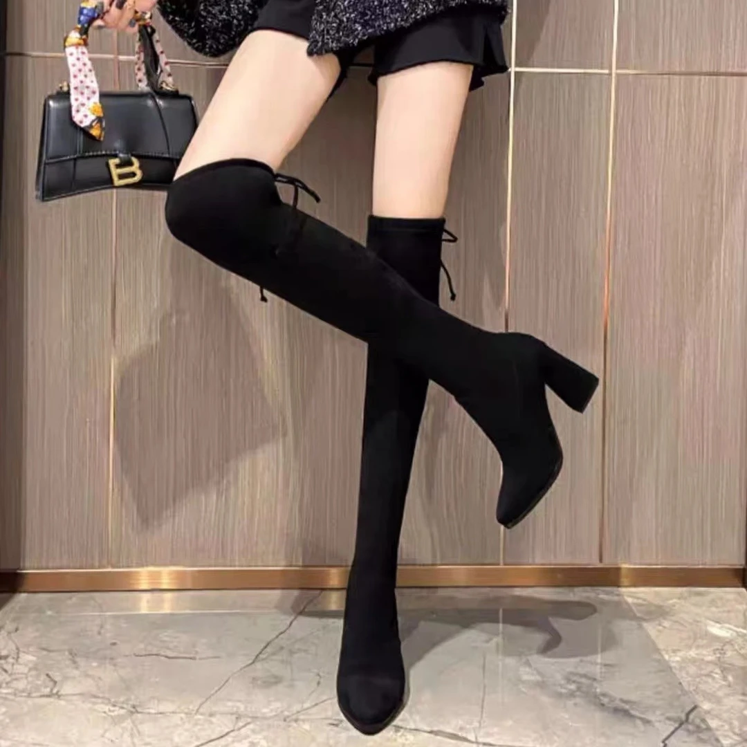2023年秋冬新款高跟长靴女尖头显瘦弹力靴长筒靴569