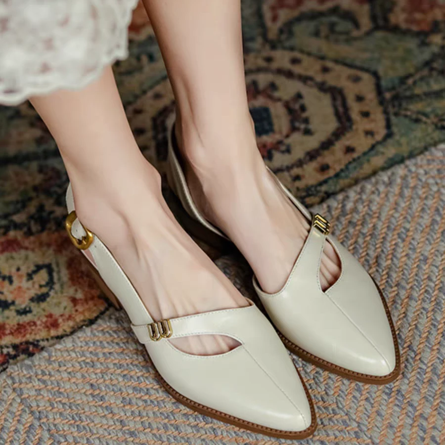 2024夏季新款法式高级时尚百搭尖头平底女士包头凉鞋A82