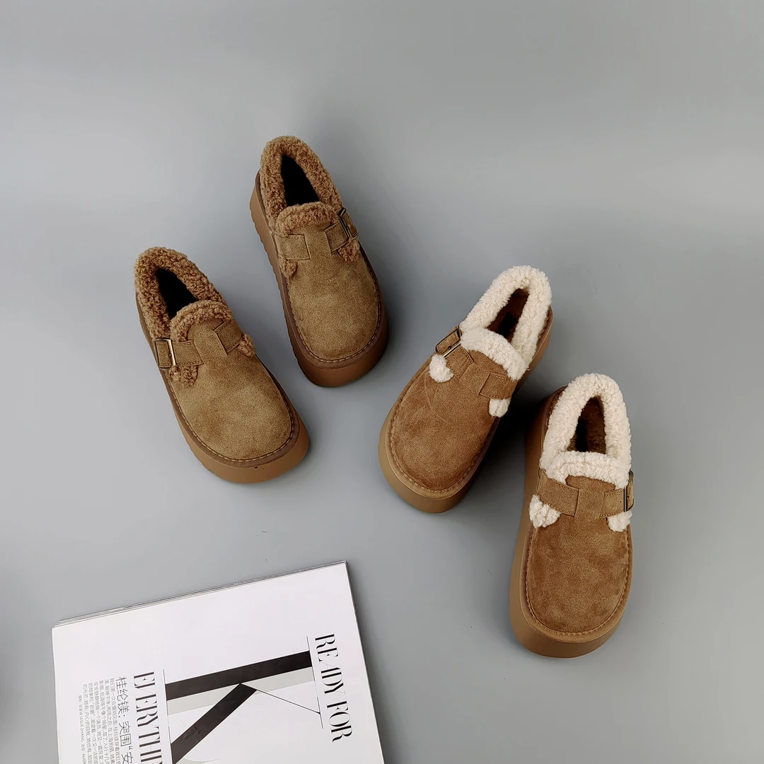 2024冬季新款勃肯鞋磨砂真皮平底一脚蹬大头丑萌皮带扣单鞋888-20