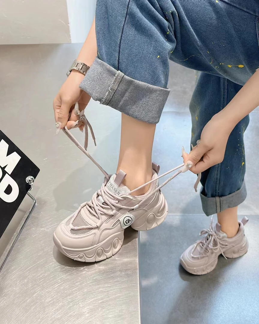 2024春季新款小个子增高显瘦厚底运动透气休闲女老爹鞋818-7