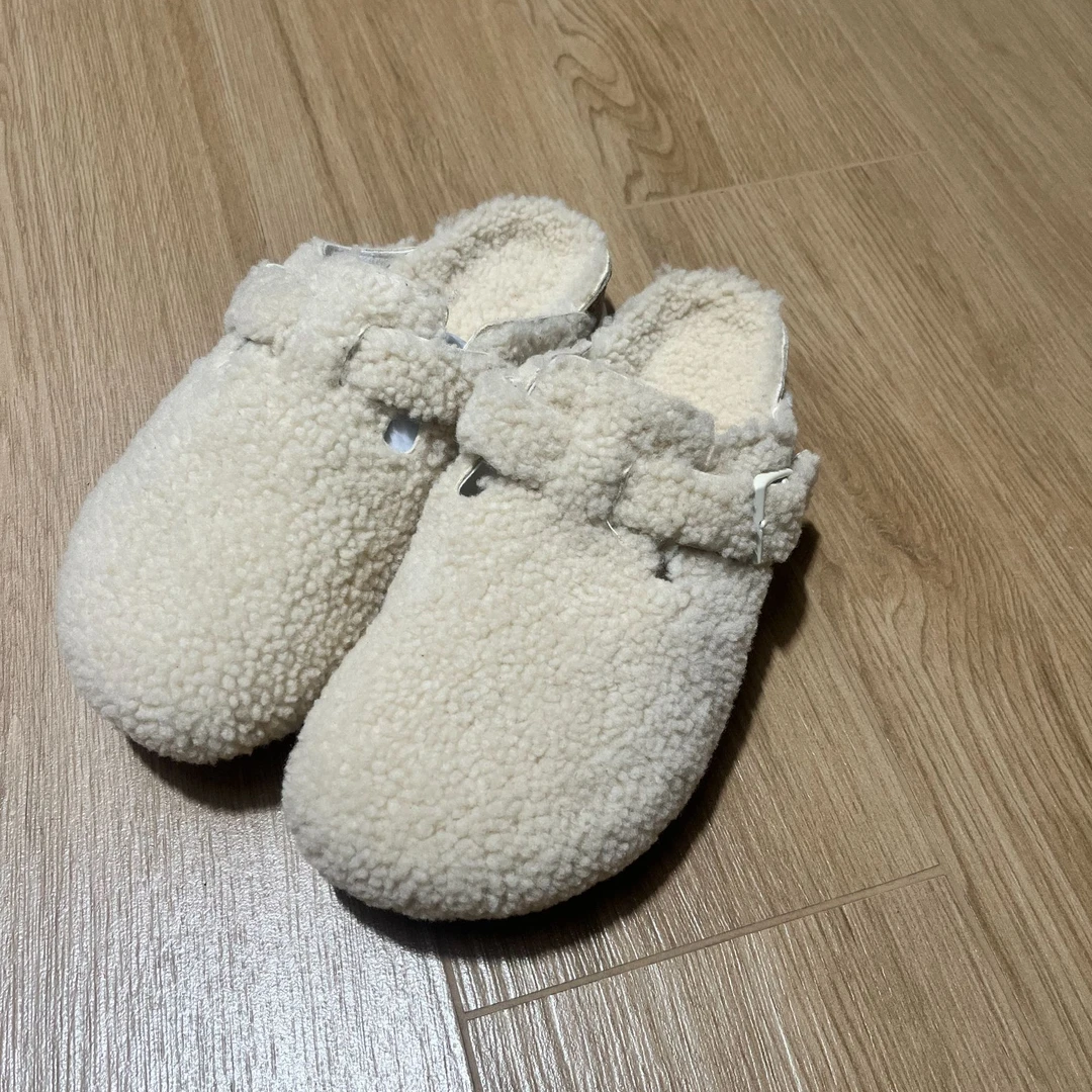 【XB】卷卷毛勃肯鞋时尚休闲百搭半拖秋冬新款情侣软底防滑毛绒