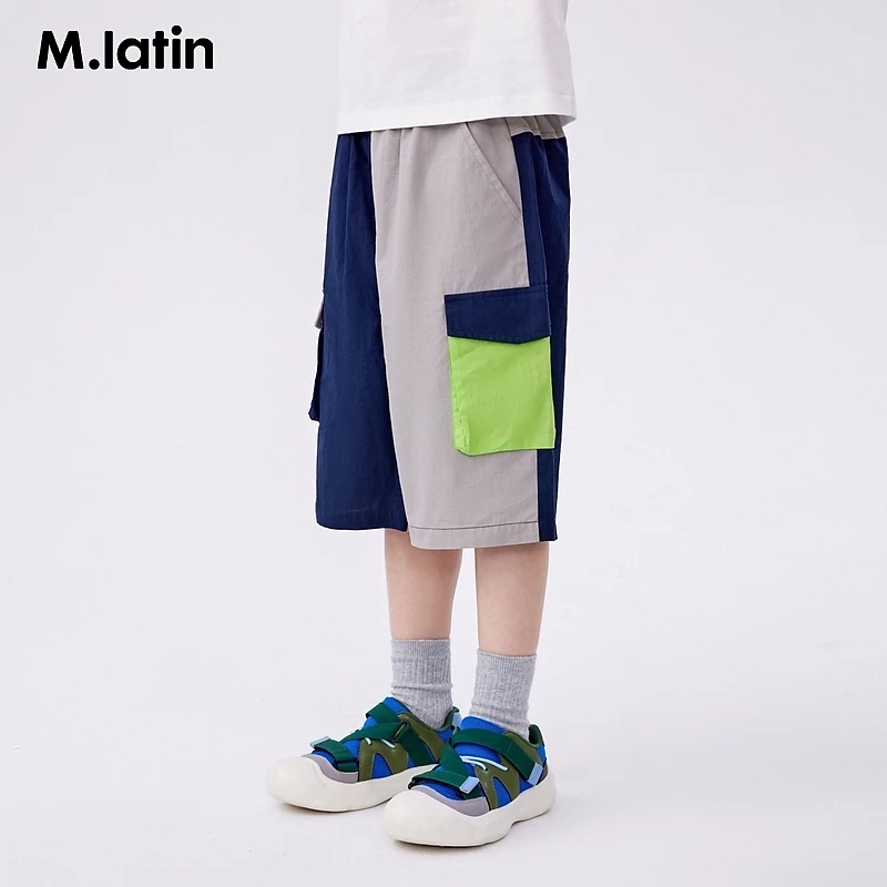 马拉丁童装儿童裤子夏装款男大童拼接轻波时髦梭织中裤