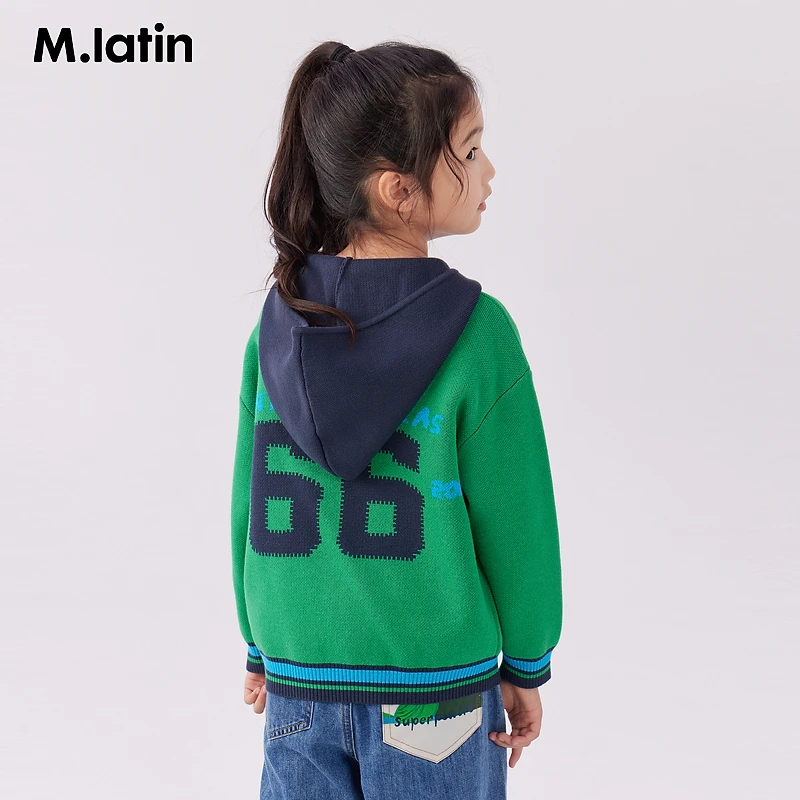 马拉丁童装儿童外套23冬装新款大童撞色学院连帽毛衣外套时尚春装