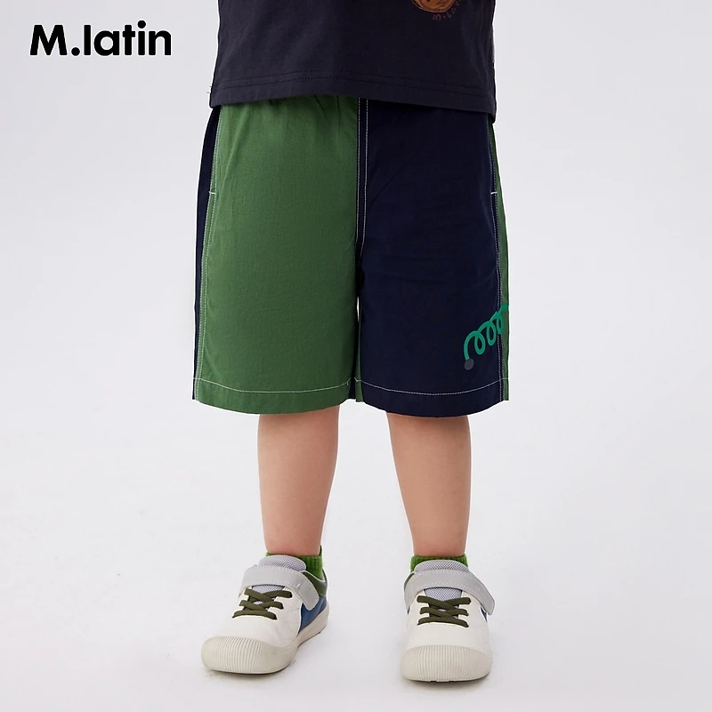 马拉丁童装男童儿童短裤梭织拼色几何印花设计橡筋腰头方便穿脱