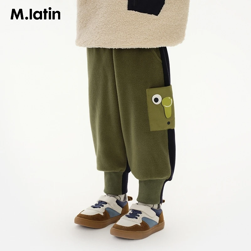 马拉丁童装儿童裤子冬款男小童撞色印花口袋设计束脚针织长裤
