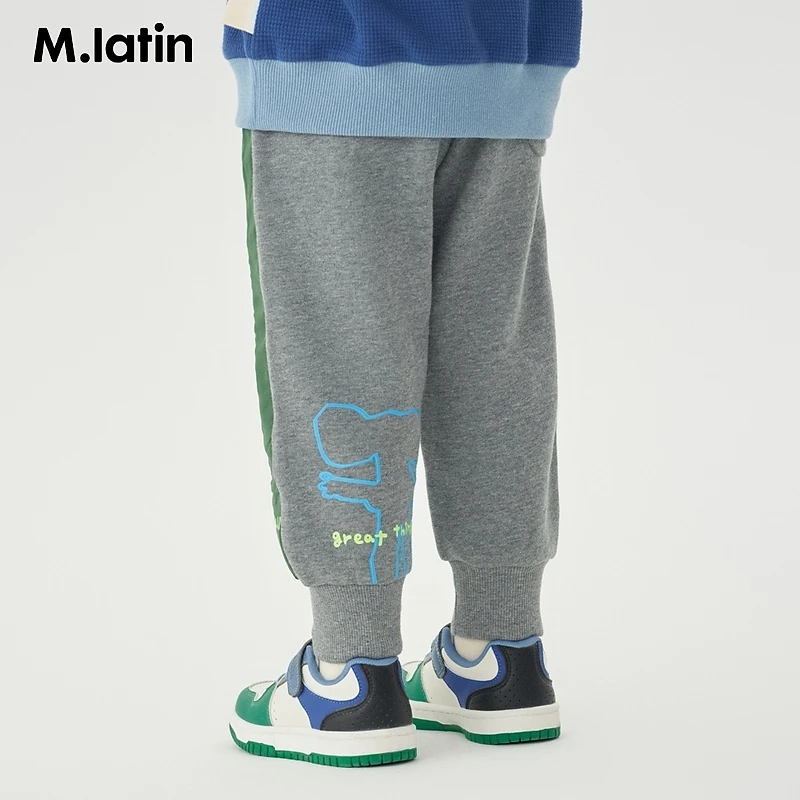 马拉丁童装儿童2024春新款男小童撞色帅气线条感运动休闲针织长裤
