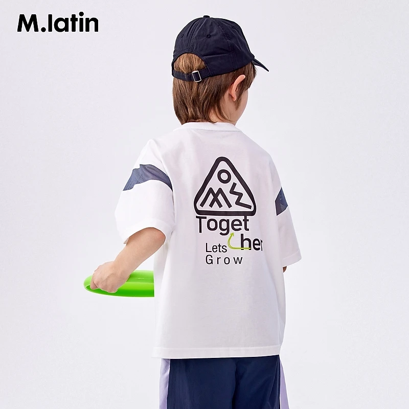 马拉丁童装儿童T恤夏装款男童大童拼接网眼几何图案短袖T恤