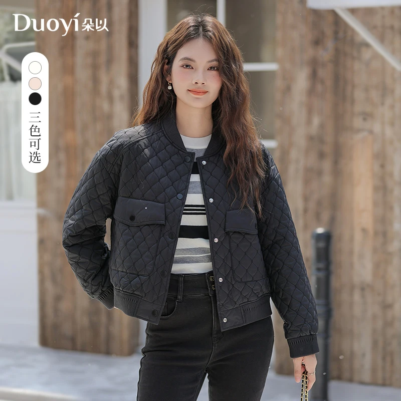 朵以2024冬季新款复古简约轻薄棉服夹克棒球服短款外套38DD443035