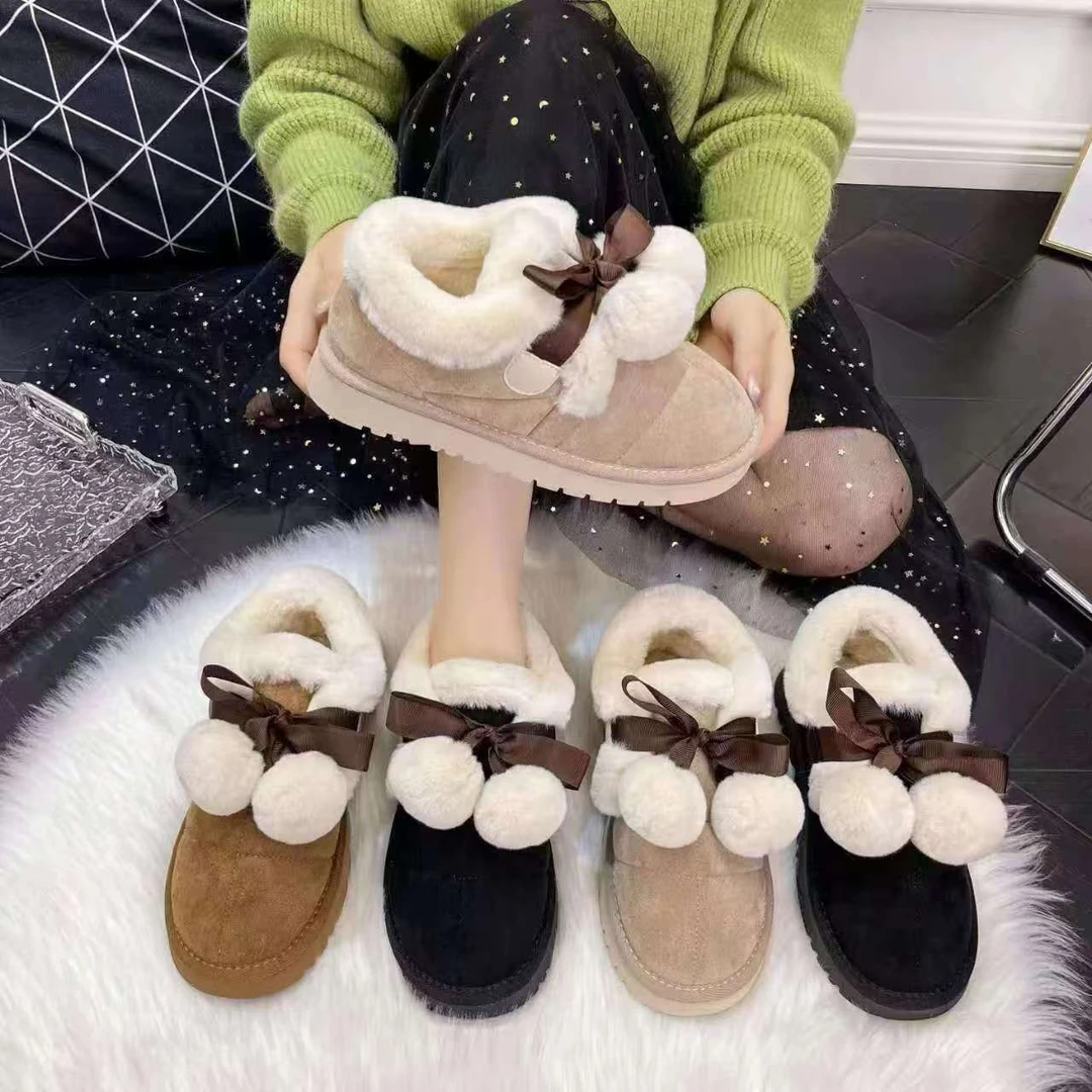 雪地靴女冬2024年新款加绒加厚一脚蹬厚底防滑保暖豆豆鞋810-5