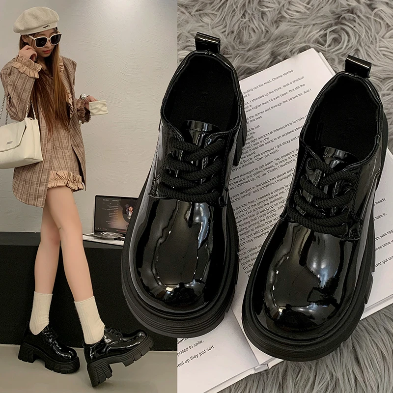 小个子厚底增高松糕乐福鞋女秋季细带英伦风小皮鞋8801