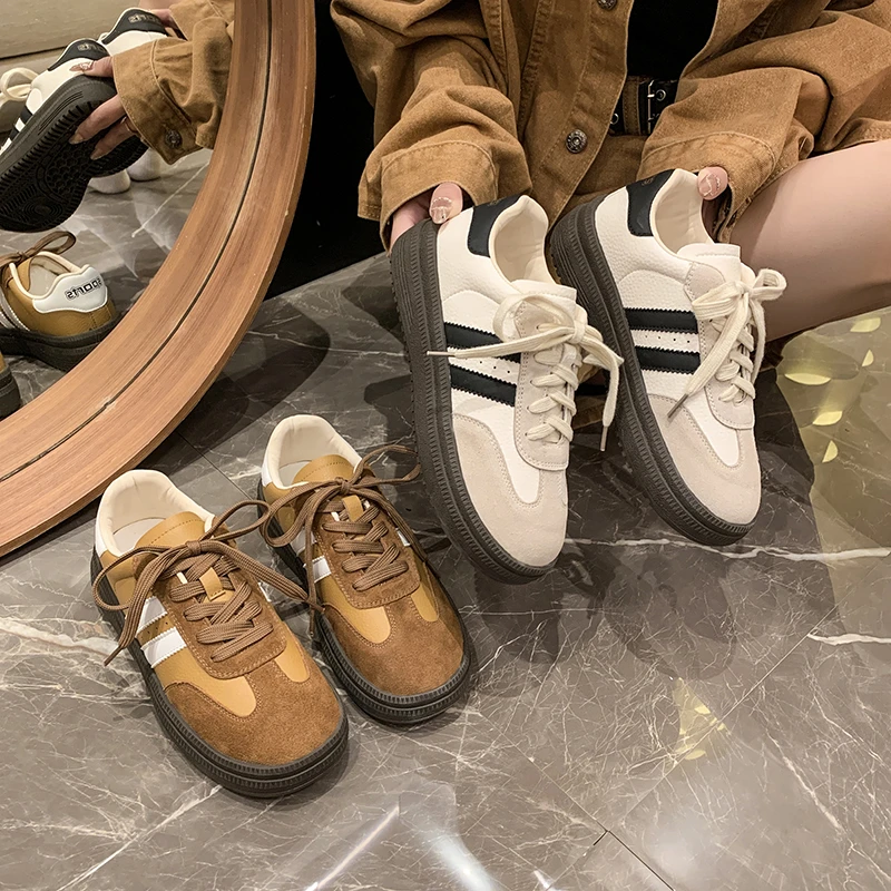 XUZHI煦芝 时尚德训鞋女2024秋季新款厚底小白鞋子休闲板鞋7220