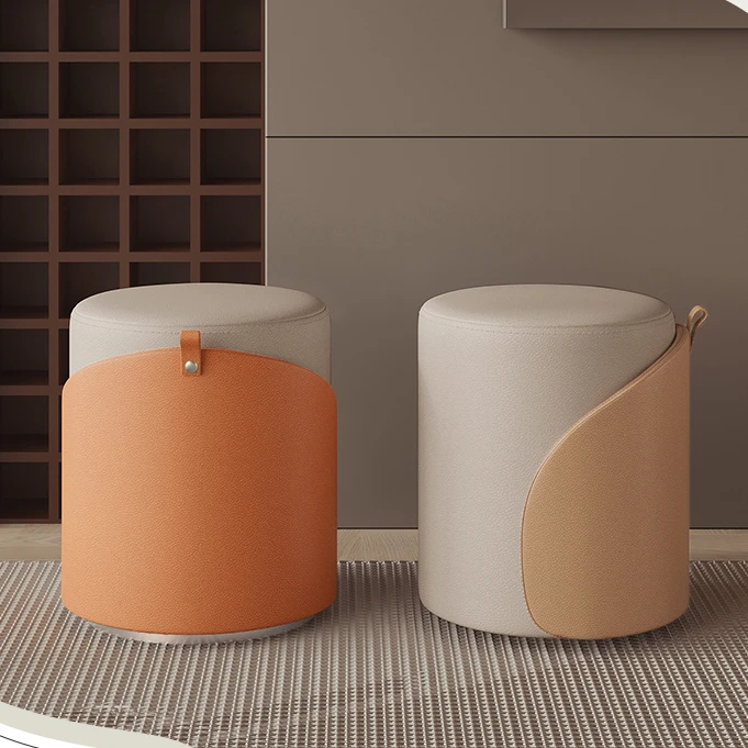 家用化妆凳墩子梳妆凳椅子入户门换鞋凳子商用试衣间服装店皮圆凳