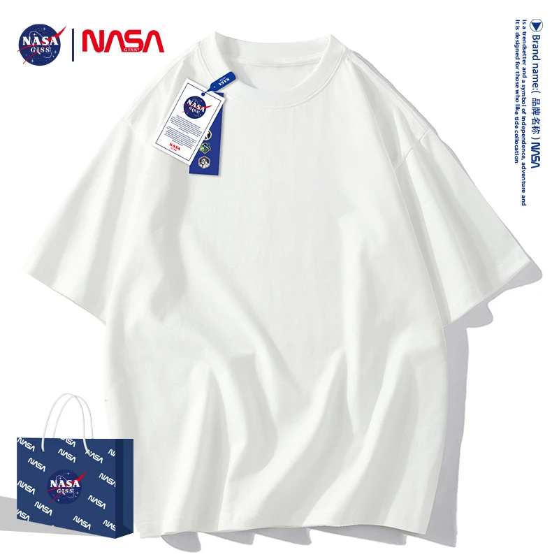 NASA联名美式重磅纯棉短袖t恤男女宽松纯白色体恤oversize打底衫
