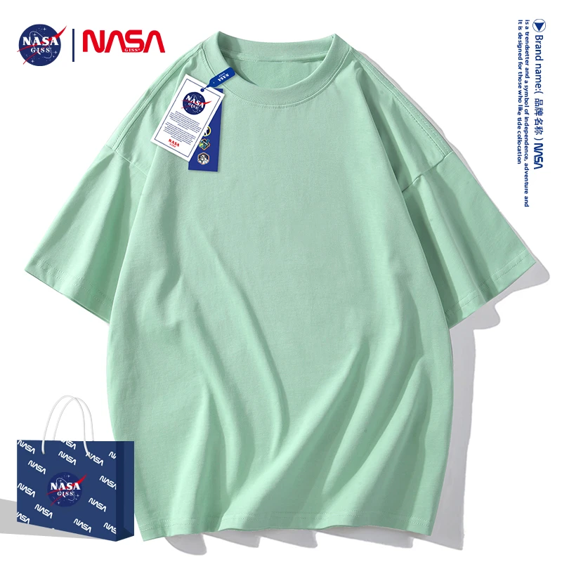 NASA纯棉短袖t恤男女夏季宽松休闲纯色体恤oversize潮流打底衫ins