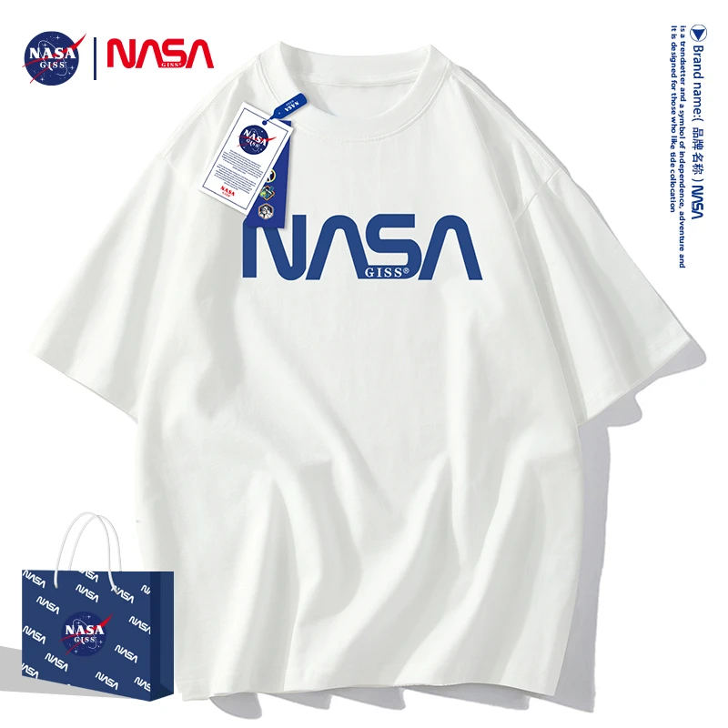 NASA短袖t恤男士夏季纯棉白色女宽松美式潮牌印花学生半袖体恤衫