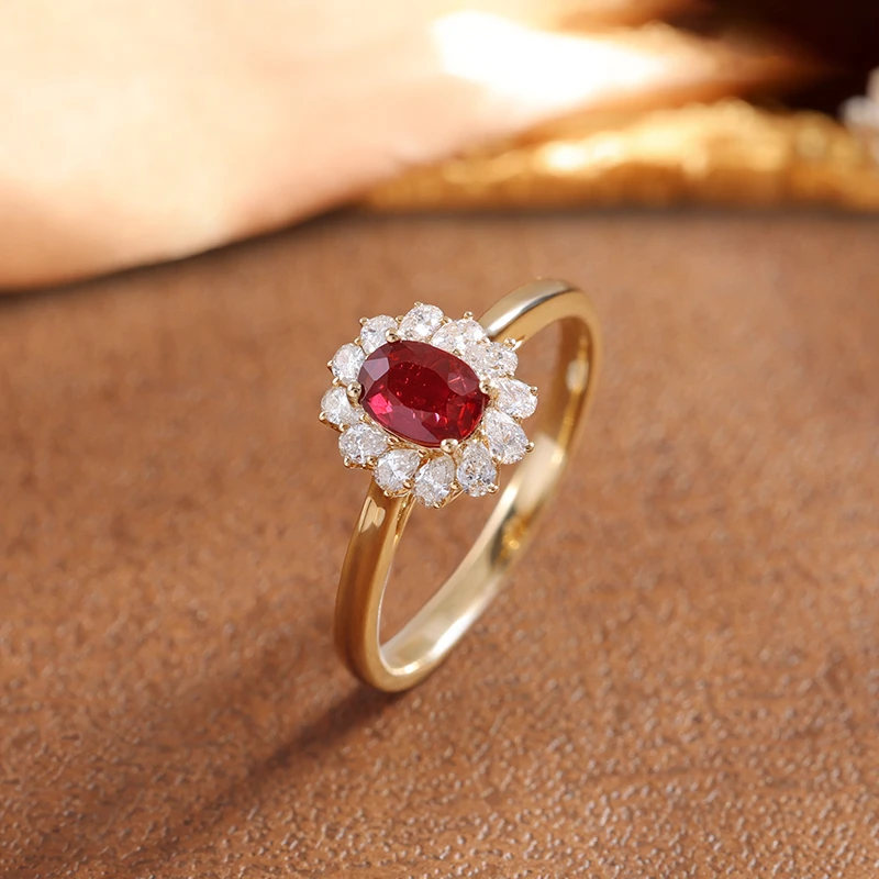 18K金镶钻石天然红宝石戒指无烧经典戴妃轻奢复古优雅0.57ct