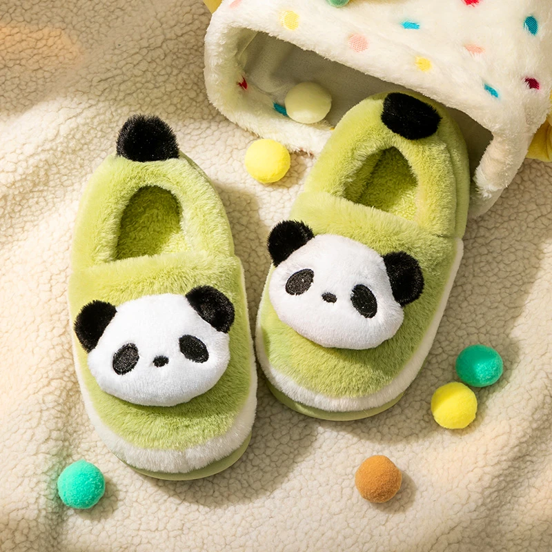 儿童棉拖鞋男童包跟秋冬新款室内居家防滑中大童男孩熊猫保暖棉鞋