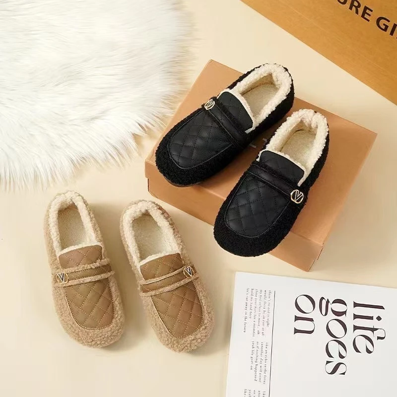 冬季新款豆豆鞋女棉鞋舒适时尚百搭加绒保暖羊羔毛冬天毛毛鞋