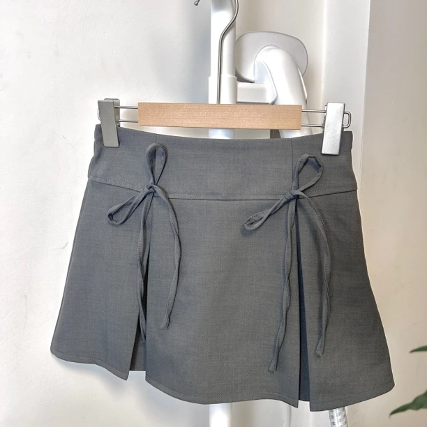 a字裙高腰半身裙纯欲辣妹包臀短裙女蝴蝶结系带百褶防走光显瘦