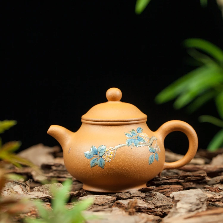 宜兴原矿紫砂工艺美术师江政凌纯全手工彩绘珐琅彩泥壶泡茶壶潘壶