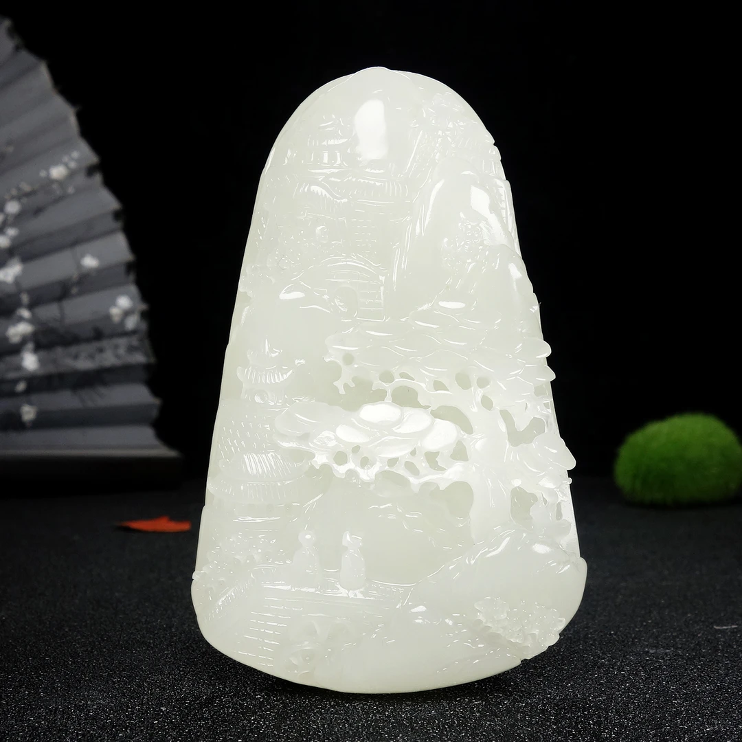 精品和田玉白玉《悠然山居》挂件218