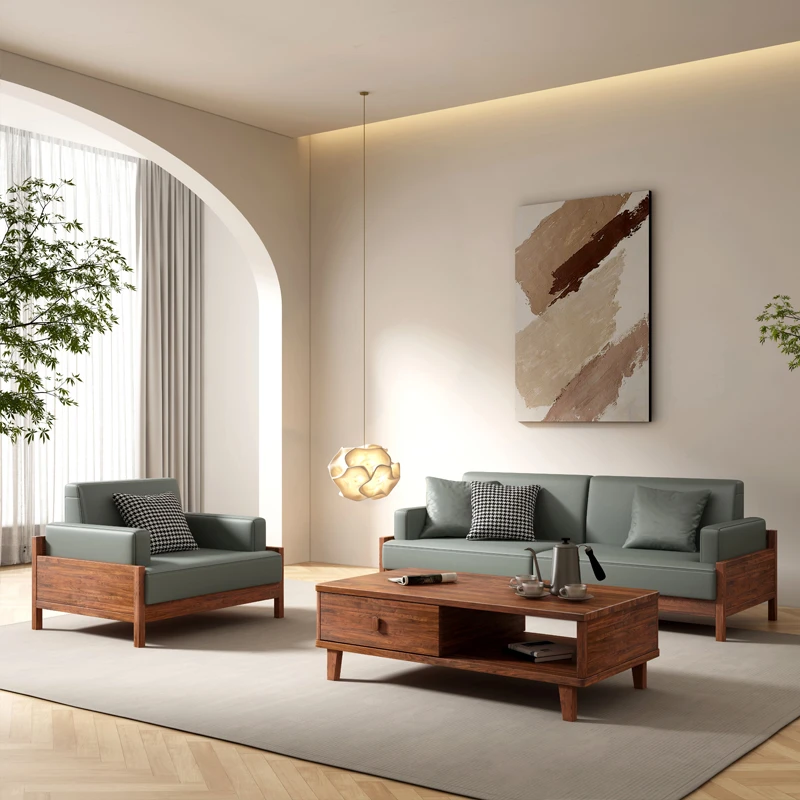 北美黑胡桃客厅方形沙发落地创意储物茶几轻奢北欧新中式简约家用