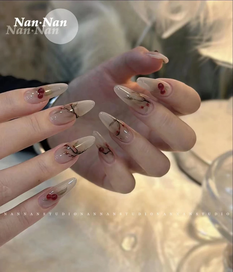 NANNAN【红豆】水彩手绘晕染相思豆豆纯手工穿戴甲H281