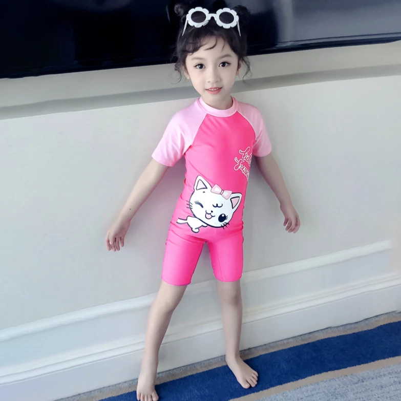 【夏娃优选】31619儿童泳衣女童宝宝连体大童游泳中大童粉色小猫