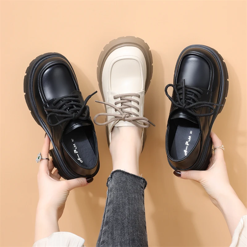厚底英伦风小皮鞋女2025春季新款真皮百搭休闲复古单鞋增高乐福鞋