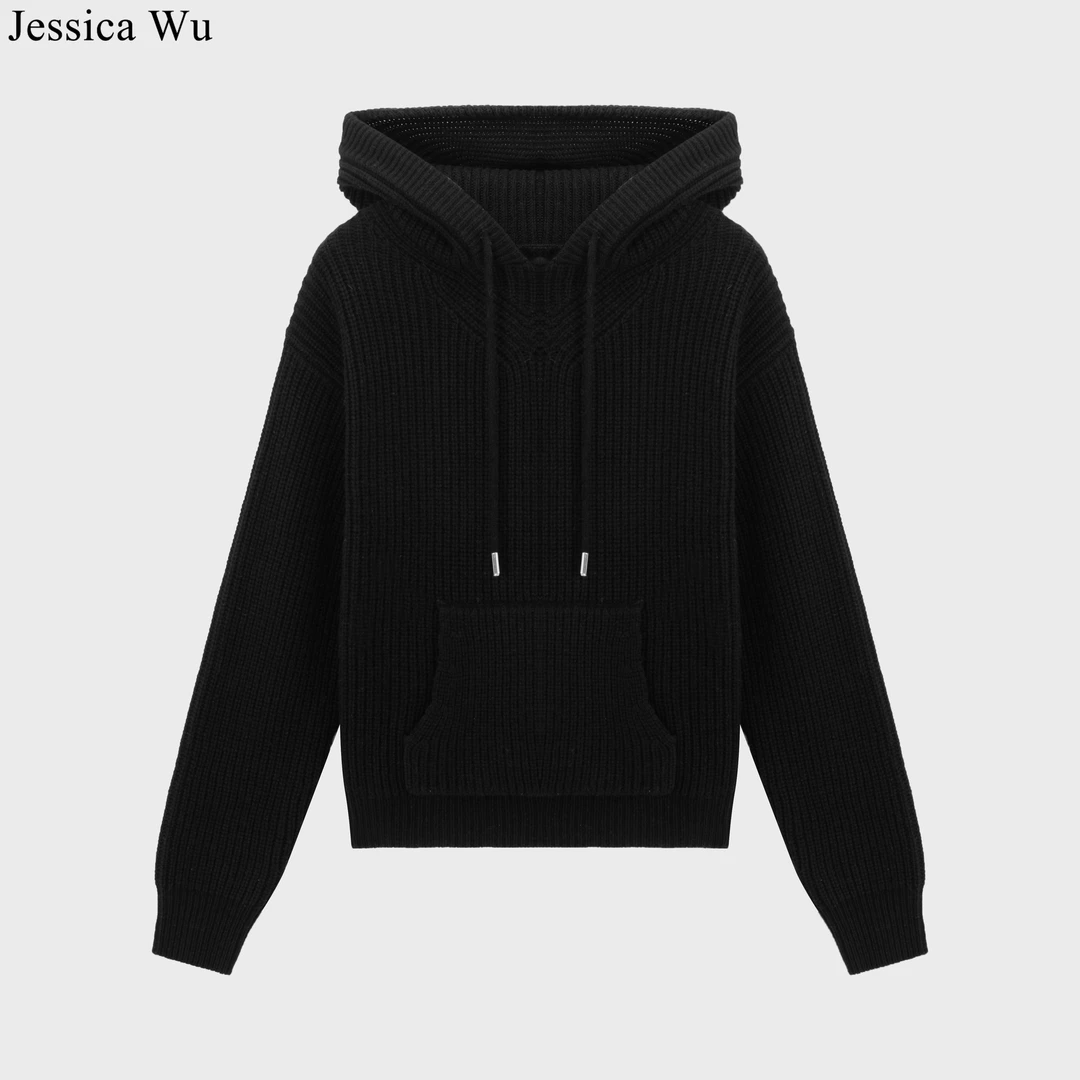 旦旦秋冬极简风穿搭高级感百搭好穿连帽针织绵羊毛卫衣ZJZ04001