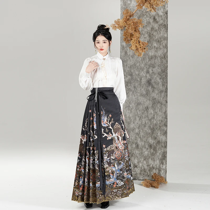 造镜集【花鸟浮生】新中式长马面裙织金仿妆花织锦缎明制