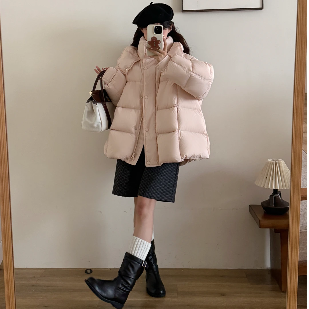 大朵白鹅90鹅绒服超厚加厚保暖简约韩版宽松显瘦显高大码胖妹妹