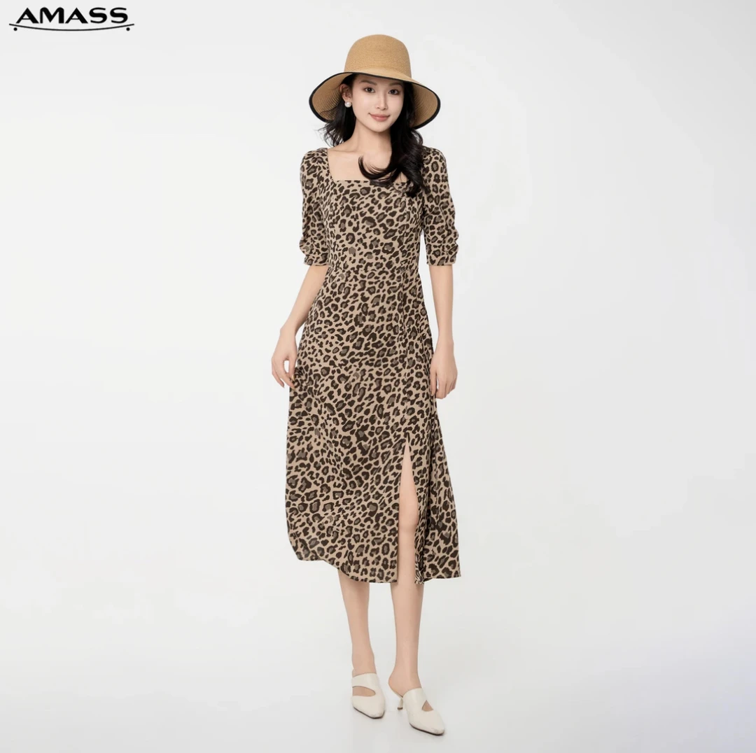 AMASS/阿玛施新款中长款显瘦百搭通勤方领连衣裙 5500406春季服饰