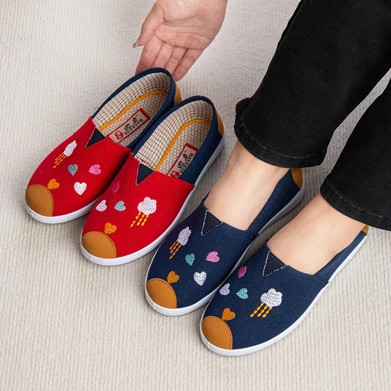 【开车散步必备】老北京布鞋平底软底透气舒春秋妈妈一脚蹬绣花