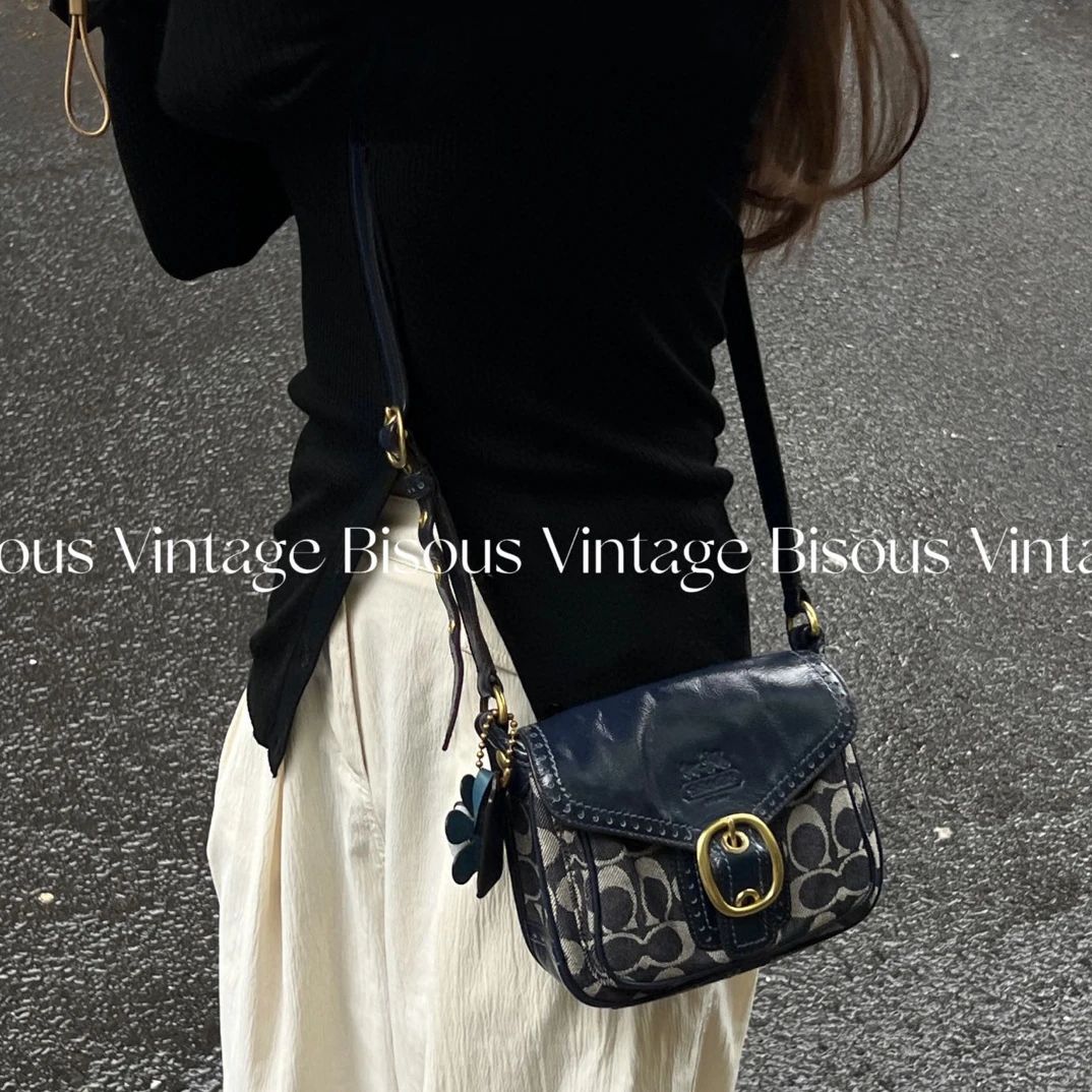 95新 COACH/蔻驰 Coach 蓝色 丹宁 mini 邮差 斜挎包
