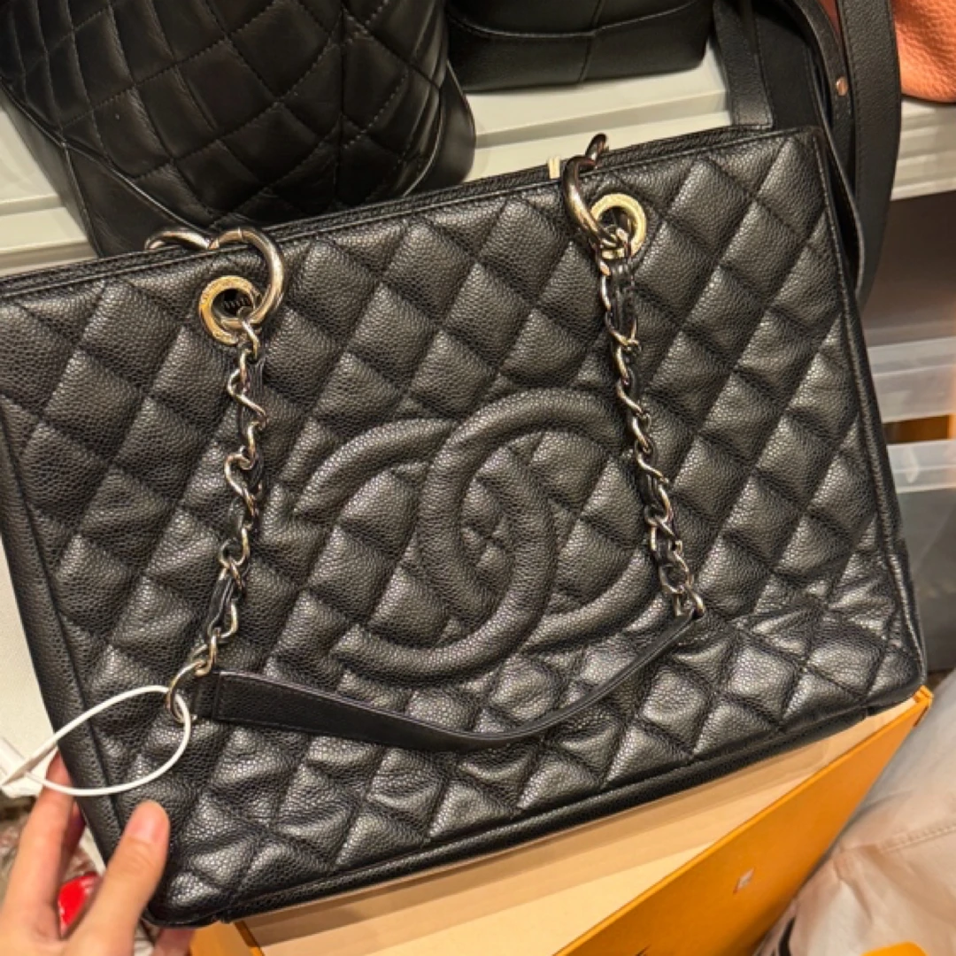 95新 Chanel/香奈儿 黑银 荔枝皮 Gst 单肩包