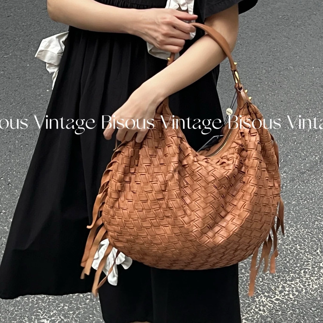 95新 MIU MIU/缪缪 编织 流苏 焦糖色 单肩包 斜挎包